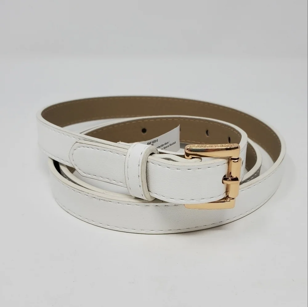 STEVE MADDEN WHITE FAUX LEATHER SKINNY BELT GOLD BUCKLE WOMEN SIZE 2X XXL